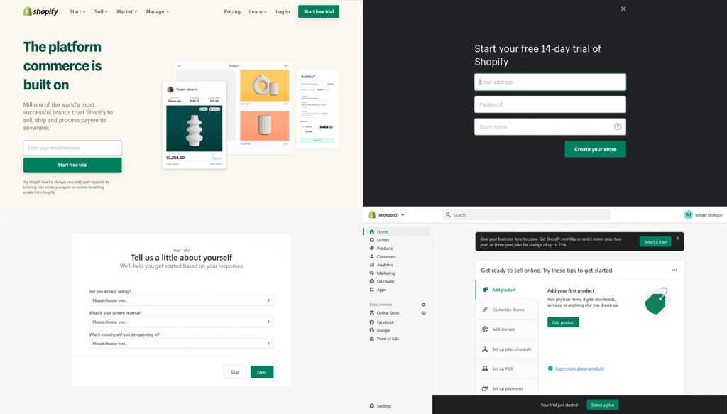 Some screenshoots of Shopify account creation process